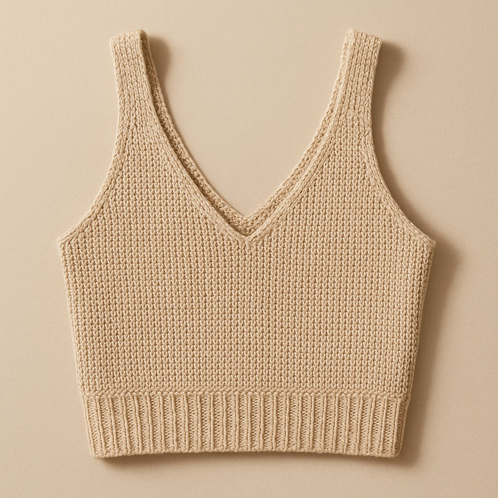 Yarnspresso — Beige Breeze V-Neck Crop Top