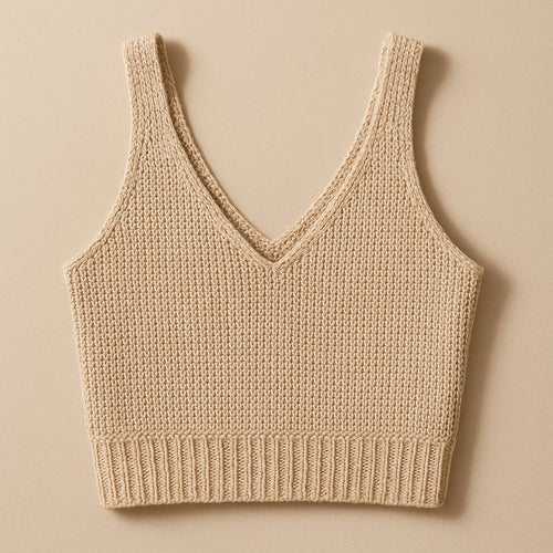 Yarnspresso — Beige Breeze V-Neck Crop Top