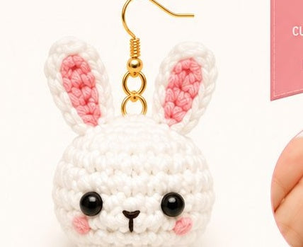 Mini Bunny Earring Crochet Pattern - finished earrings