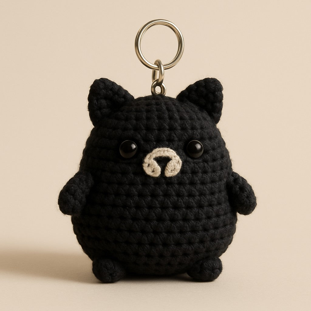 Yarnspresso — Chubby Midnight Black Cat Keychain Crochet Pattern