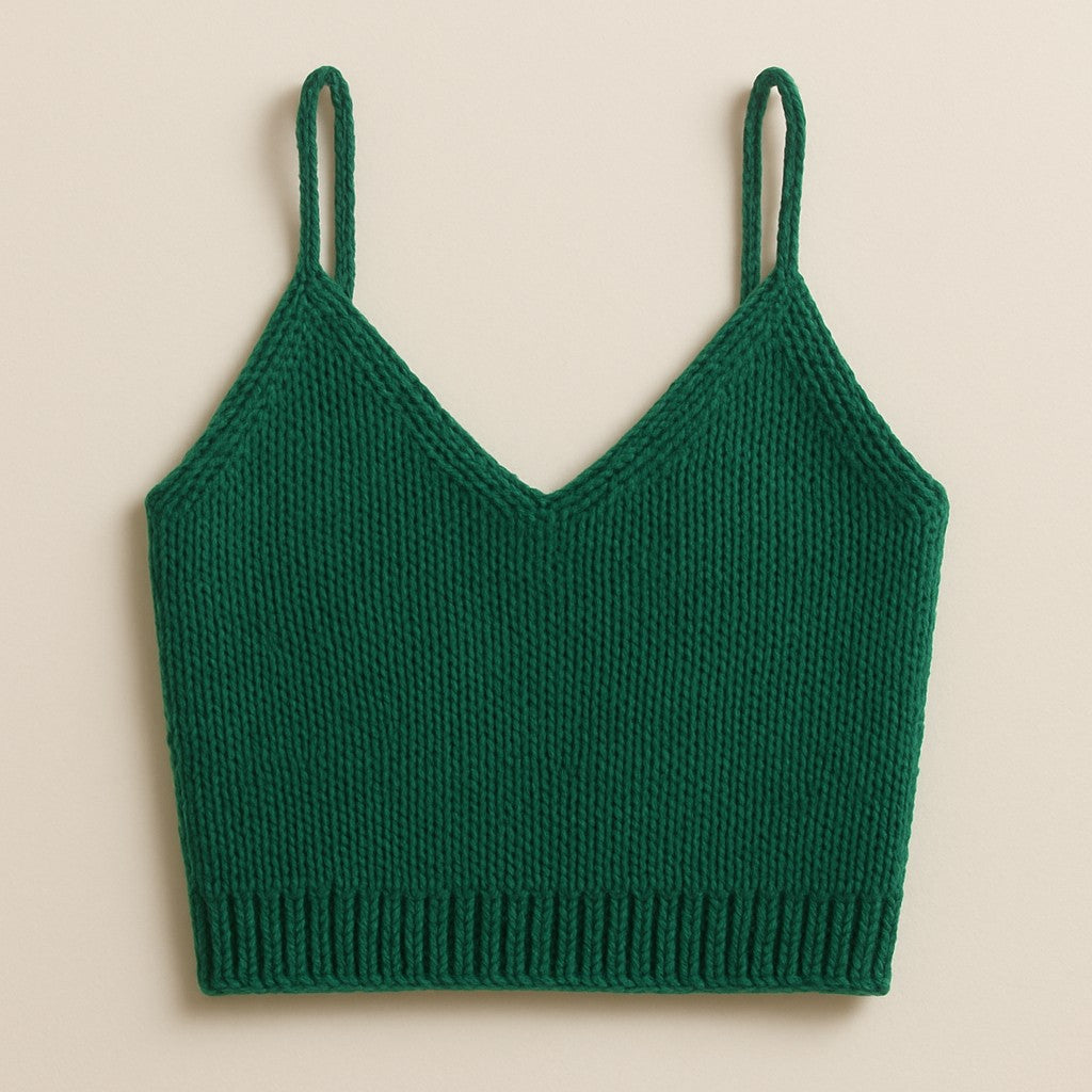 Yarnspresso — Emerald V-Neck Summer Crop Top — Knitting Pattern