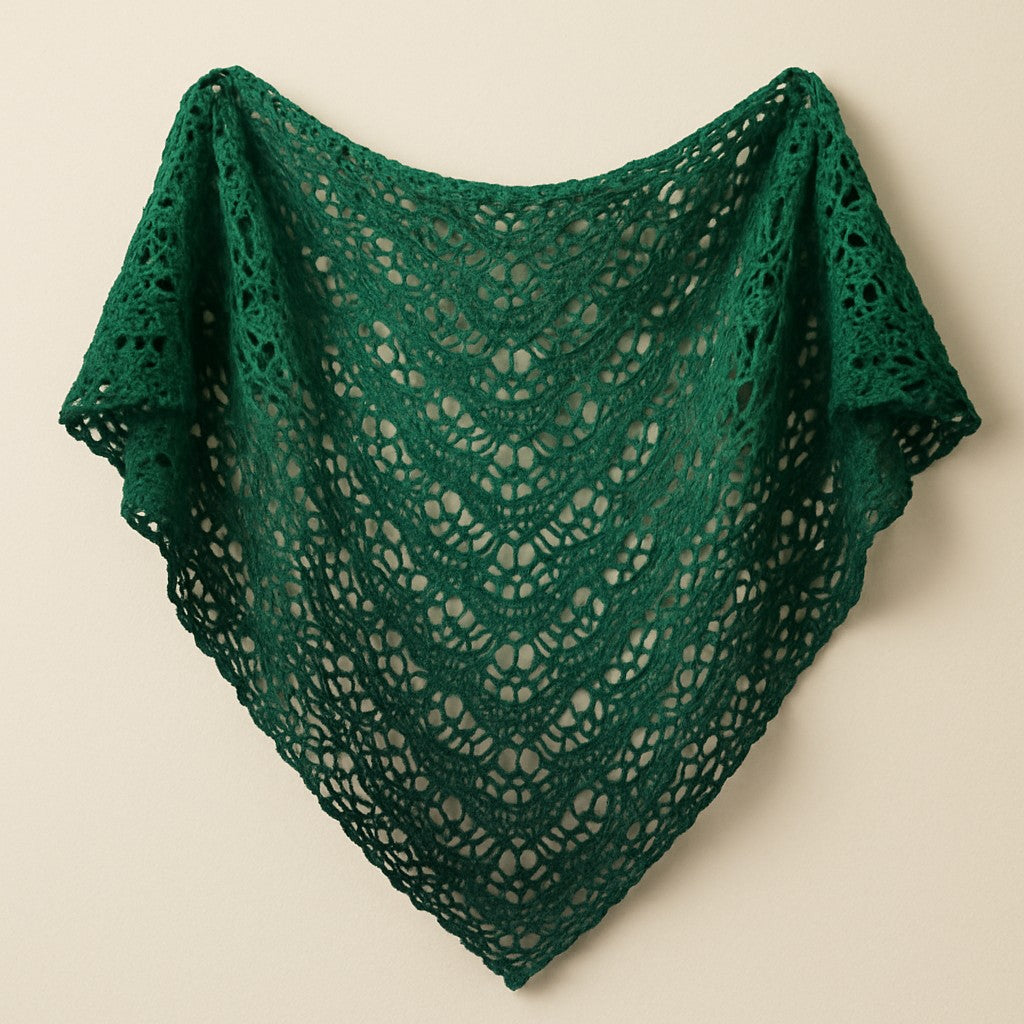 Yarnspresso — Emerald Waves Boho Lace Shawl — Magic Wool De Luxe Green Shades, Black Knitting Pattern