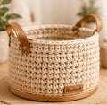 Fabric Basket with Wooden Base Crochet Pattern - finished basket