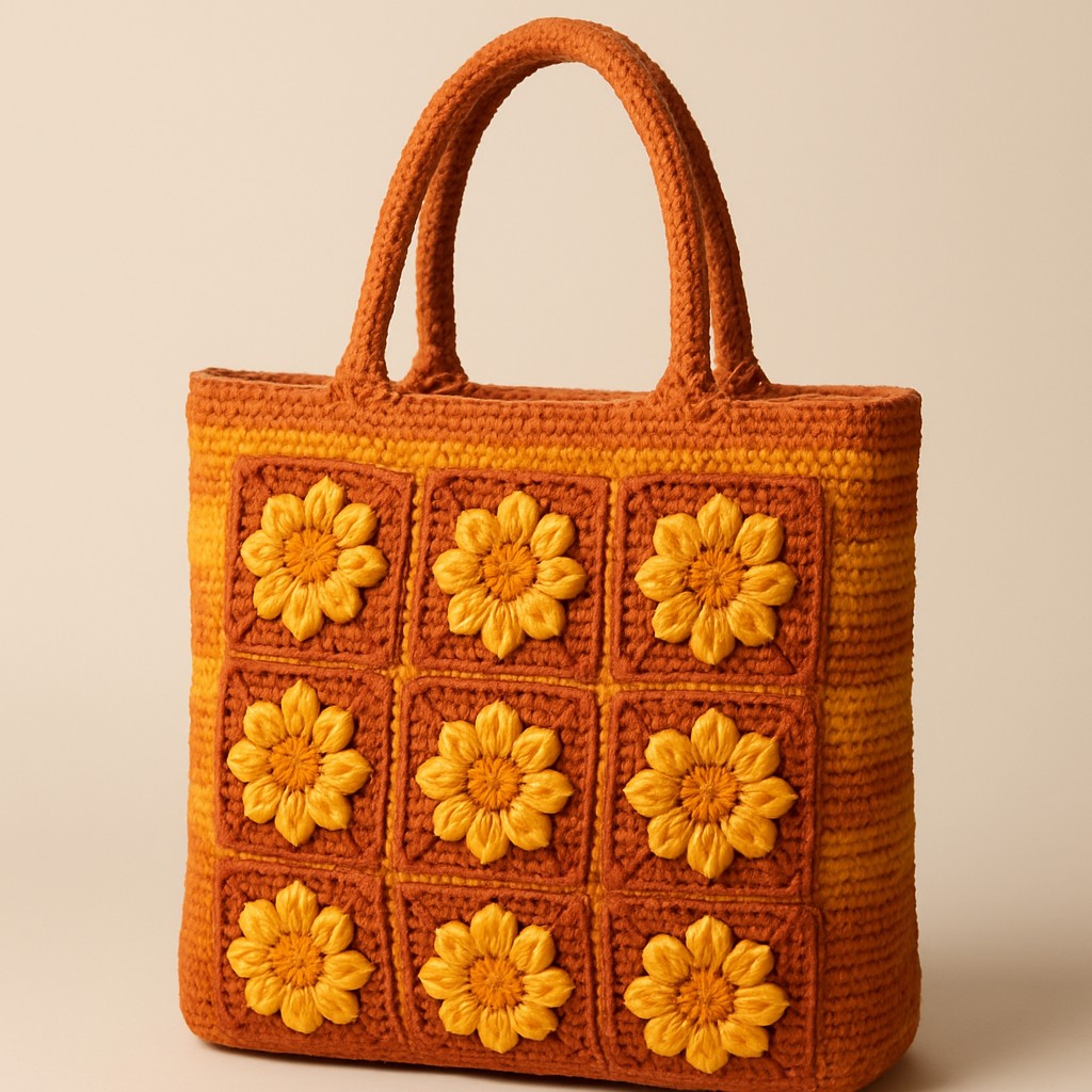 Yarnspresso — Sunset Beach Tote Bag with 3D Flower Granny Squares — Crochet Pattern