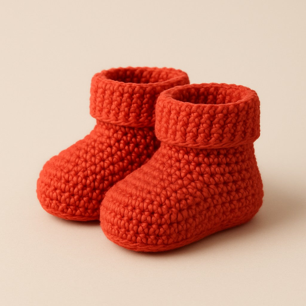 Yarnspresso — Tomato Red Baby Booties — Amigurumi Cotton Tomato Red Knitting Pattern