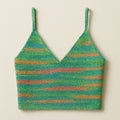 Yarnspresso — Vibrant V-Neck Summer Bralette — Sock Varicolor Green Shades, Blue, Orange, Pink Knitting Pattern